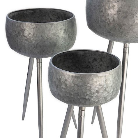 Hammered Bowl With Legs, Set of Three - Antique Galvanised - Frankton's