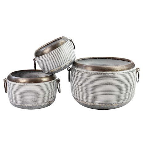 Set of 3 Round Planters - Antique Galvanised - Frankton's